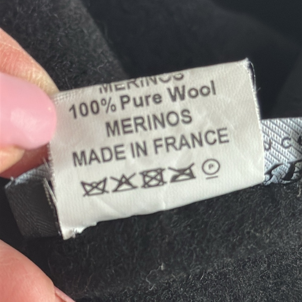 Laulhere France Black Merino Wool Beret Eiffel Tower Embroidery French Size 10 - Picture 5 of 6